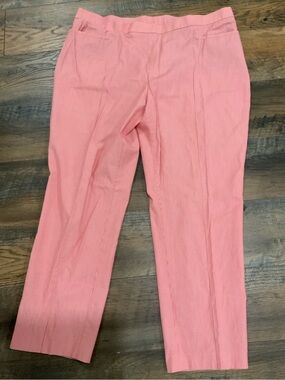 AKRIS Red Pinstripe Cotton Pants - Size 14